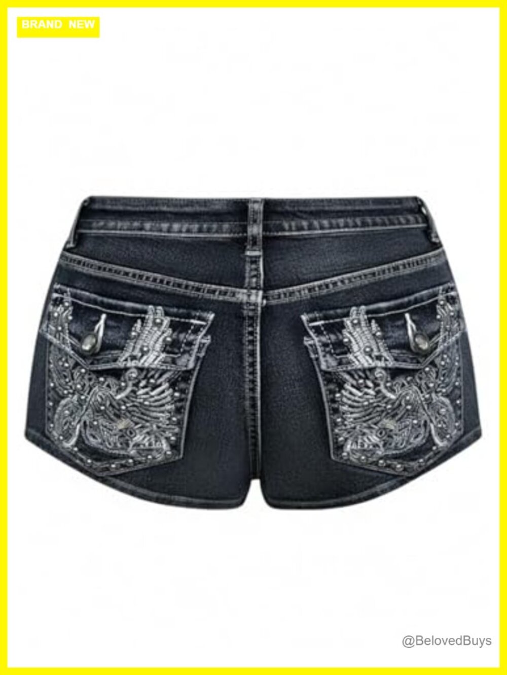 Rhinestone Embroidered Low Rise Stretchy Jean Shorts